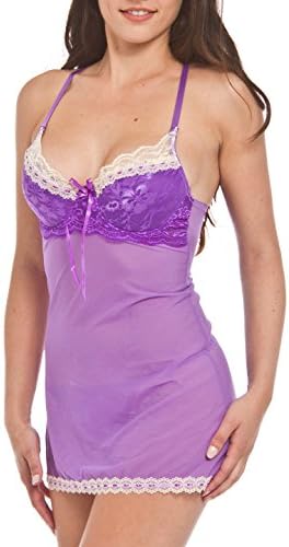 Just Sexy Lingerie Plus Size Molded Lace Edge Cup Baby Doll (1XL, Violet)