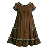 Bonnie Jean LITTLE GIRLS 4-6X BROWN  TURQUOISE-BLUE RUFFLE TRIM EMPIRE WAIST PIN DOT KNIT Girl Party Dress