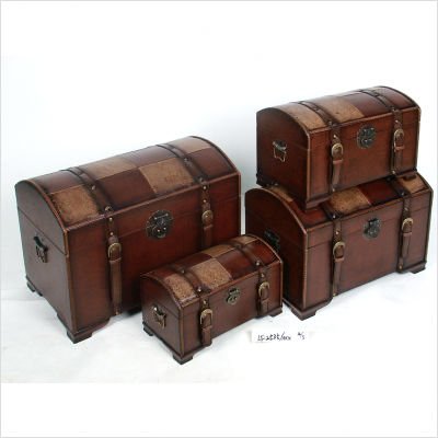 Seville Indoor Set Four Piece Faux Leather Trunks Faux Leather Color: Brown