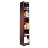 Alera Narrow Profile Bookcase, Finished Back, Wood Veneer, 6-Shelf, 12 W by 12 D by 72 H, Mahogany