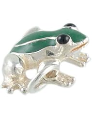 3-D Green Garden Frog or Toad Vintage Style 925 Sterling Silver and Enamel Traditional Charm or Pendant