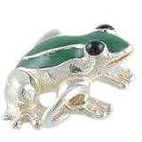 3-D Green Garden Frog or Toad Vintage Style 925 Sterling Silver and Enamel Traditional Charm or Pendant