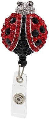 Ladybug Red Black Rhinestone Retractable Badge Holder ID Card Holder Reel with Swivel-Back Alligator Clip