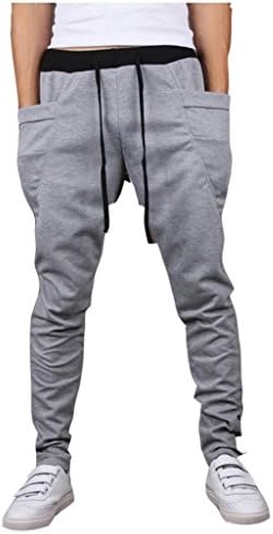 LANBAOSI Men's Drop Crotch Sport Hip Hop Harem Jogging Baggy Pants Light grey Size US L Small