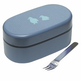 Musashino Lunch Box with Stainless Fork, Blue Peguin 650ml