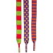 Little Miss Match girls shoelaces, kooky purple/yellow dots, orange/blue stripes, and pink/green stripes