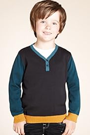 Autograph Pure Cotton Y Neck Rear Striped Knitted Jumper