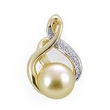South Sea Golden Pearl Pendant with Diamond in 14K Yellow Gold