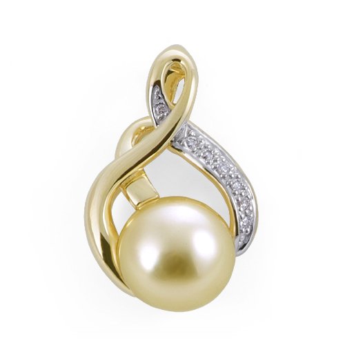 South Sea Golden Pearl Pendant with Diamonds in 14K Yellow Gold