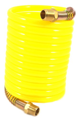 Forney 75417 Recoil Air Hose, Yellow Nylon, 1/4-Inch by 12-Feet with 1/4-Inch Male NPT Fittings, 1 Swivel End, 200 PSI