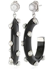 Miriam Salat Resin Pearl and Cubic-Zirconia Stud Post Hoop Earrings