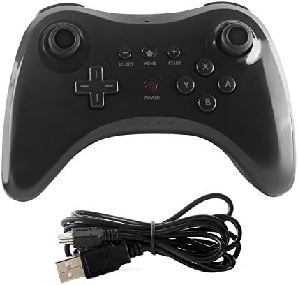 Replacement Dual Analog Wireless Game Pad Controller with USB Charging Cable for Nintendo Wii U Pro - Black