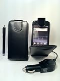 *** Magnifique COFFRET LUXE Pour SAMSUNG S5560 PLAYER 5 *** Housse en cuir noir Etui coque de Protection avec Chargeur voiture allume-cigare compatible samsung player 5 + Stylet Multifonction de QUALITE VERITABLE Image du produit