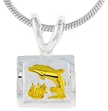 Hawaiian Theme Sterling Silver 2 Tone Dolphin Pendant, 5/16  tall