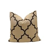 Decorative Designer Pillow Cover-18 inch-Creme and Chocolate Brown Trellis Fret Work