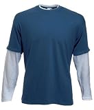 Fruit of the Loom plain layered long sleeve t-shirt Steel blue and Ash grey Medium (38 - 40 inch chest)