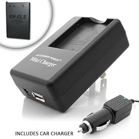 PRO SERIES AC & DC Nikon MH-61 Equivalent EN-EL5 Charger & EN-EL5 Equivalent Battery Combo for select Nikon Coolpix and P500 P501 Series Cameras