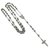 Men Rosary Cross Stainless Steel Necklace Chain 6mm Beads 34