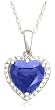 10k White Gold, September Birthstone, Created Ceylon Sapphire and Diamond Heart Pendant