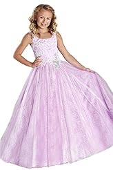 Girls Lace Applique   Floor Length Corset   Waistline Scoop Neck  Ball Gown Pageant Dress/Party Dress  With Rhinestones