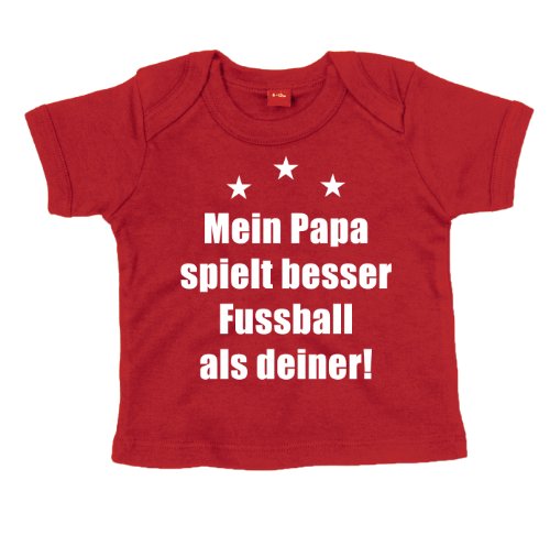 ::: MEIN PAPA SPIELT BESSER … ::: Baby T-Shirt, Rot/Weiß, 3-6 Mon