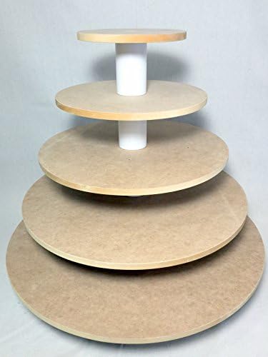 5 Tier Round Custom Made Larger Capacity Unfinished Cupcake Stand. Holds up to 156 cupcakes. Great DIY budget craft project.