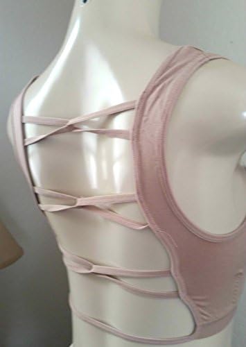 Webbed back Strappy Racerback Sport Bra with Removable cup Pads One Size Light Brown Beige