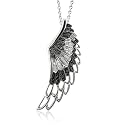 Sterling Silver Angel Feather Wing BLACK and WHITE Diamond Pendant Necklace (HI, SI-I, 0.25 carat)