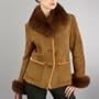 Women's Fox Fur Trim Lamb Shearling Coat - Misses Tobacco Large