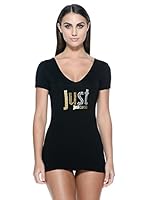 Just Cavalli Camiseta V Neck  Logo Strass (Negro)