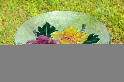 Evergreen 2GB027 Glass Bird Bath, Hibiscus Flower, 18-Inches Diameter