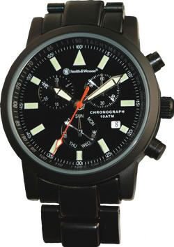 New Smith & Wesson Pilots Watch Multifunction Chrono Lithium Battery Black Dial Stainless Steel Band