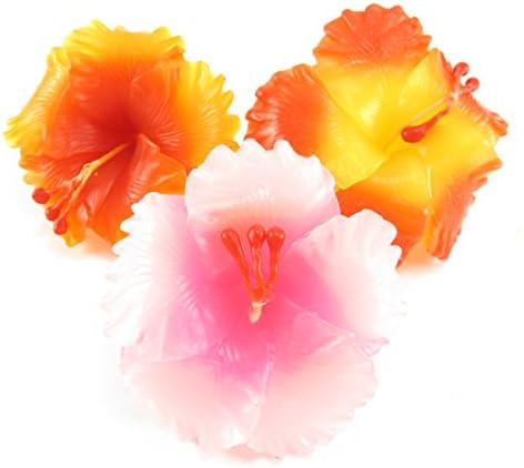 Handmade Hibiscus Flower Floating Candles (Set of 9 - 3 Red, 3 Pink & 3 Orange)