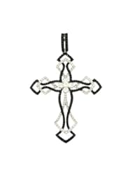 Ladies 18K White Gold 1.06Ct Round Cut White Black Diamond Designer Charm Cross Pendant 3.5Gr