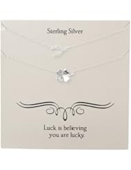 Sterling Silver Duo Necks, Crystal Wishbone and Four Leaf Clover Necklace, 16"+2" Extender