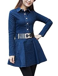 Spring Cotton/Denim Long Sleeves Belted Tunic 