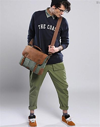 QiangQiang Unisex Leather Canvas Shoulder Bag Dark Grey