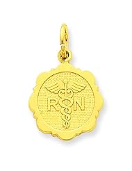 14K Gold RN Caduesus Charm Registered Nurse Pendant