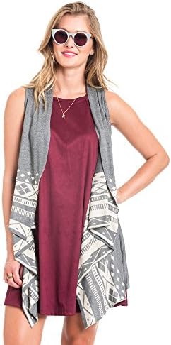 gray Modelina Women Vest Olive Open Knit with Indian Style Hemilne - OS