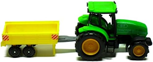 Express Wheels Green Farm Tractor with Yellow Trailer Attachment