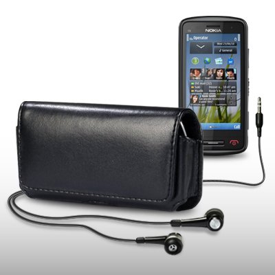 NOKIA C6-01 BLACK SOFT PU LEATHER HORIZONTAL CASE WITH HEADSET BY CELLAPOD 
