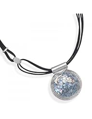 MMA Silver - 18 inch Multistrand Leather with Roman Glass Necklace