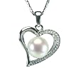 Cursive Heart Shaped Cultured Pearl Pendant w. Silver Chain Necklace