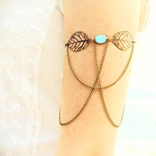 PassionBox(TM) Hollow Leaves Elliptic Turquoise Tassel Bracelet Jewelry Arm Chain