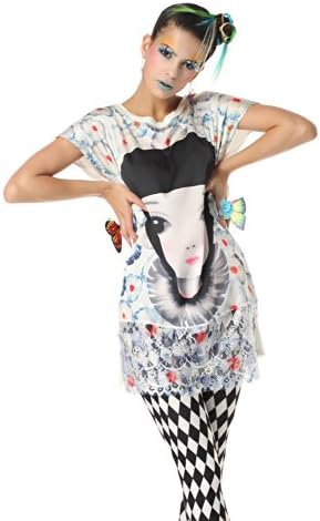 Polarfox Womens Eastern Doll Face And Floral Print Tshirt Dresses Large White