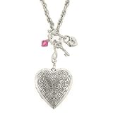 Heart Lockets Silver Tone Charm Toggle Necklace