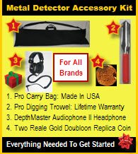 Childrens Toyshop  Outdoor Living : Metal Detector Accessory Kit (Gold Value Kit): Includes DepthMaster Audiophone II Metal Detector Headphone, Pro Digging Trowel, Pro Carry Bag and a Two Reale Gold Doubloon Replica Coin.