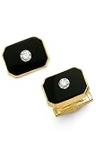 14k Gold Onyx Cufflinks with Center Diamond