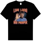 Star Trek Spock LIVE LONG AND PROSPER Vulcan Adult Black T-shirt