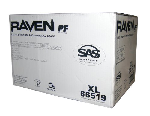 10 Pack SAS Safety 66519 Raven 6 mil Black Nitrile Disposable Gloves - X-Large (100 Gloves per Box) On Sale